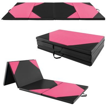 Colchoneta De Entrenamiento Plegable De Piel Sintética Con Cierres De Velcro Y Tapete. Asas De Transporte 300 X 117 X 5 Cm Rosa