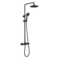 kibath columna de ducha round termostatico  altura regulable 83-120 cm  laton macizo negro mate  diseno redondo con rociador efecto lluvia y alcachofa  ideal techos altos