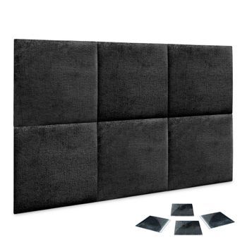Dhome Juego De 6 Paneles Tapizados De Lana Ecológica Pack Autoadhesivos Para Pared Acústicos Absorbentes Protección (negro, 50x50cm, X6)