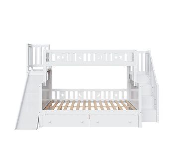 Cama infantil 90x200/140x200 cm - litera de madera maciza con tobogán, estante, 2 cajones, blanco