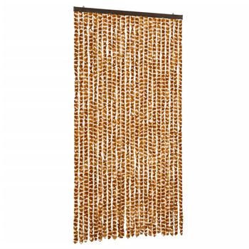 Cortina Antimoscas Chenilla Ocre Y Blanco 100x200 Cm Vidaxl