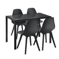 encasa mesa de comedor minimalista - negro - 105cm x 60cm x 75cm - para 4 personas - set de 4 x sillas de diseno - 83cm x 54cm x 48cm - negro - juego de comedor