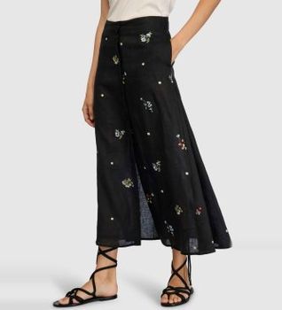 Semicouture para mujer. S6SN59 Falda Faustine de lino bordado negro (42), Casual