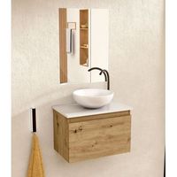 mueble bano suspendido 495cm robleblanco lavabo redondo espejo bellobath