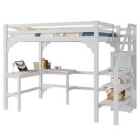 cama alta de 140x200 cm con escritorio y armario blanca