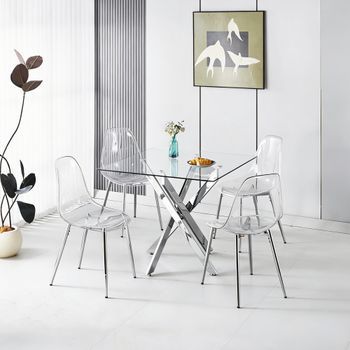 Juego De Comedor - Mueble Para Comedor - Metal Y Terciopelo - Cromado