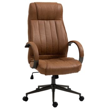 Vinsetto Silla de Escritorio Giratoria Ajustable en Altura con Reposacabezas y Reposabrazos Marrón 61,5x52,5x118-126 cm   Aosom España