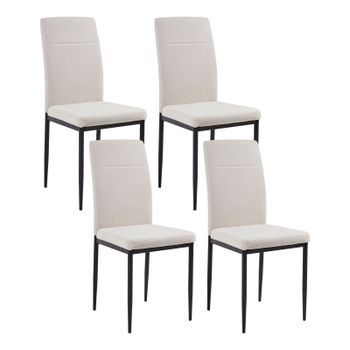 Conjunto De 4 Sillas De Comedor De Tela Tapicería De Poliéster Patas De Hierro Negras Sin Reposabrazos Beige Claro Riner