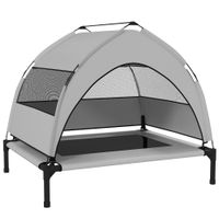 pawhut camastro exterior con techo cama elevada para perros medianos con armazon de acero 76x61x70cm gris claro   aosom espana