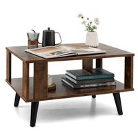 costway mesa de centro para espacios pequenos 2 niveles con estante de almacenamiento abierto industrial para salon 70 x 50 x 41 cm marron