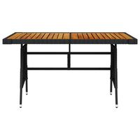 mesa de jardin  mesa de exterior ratan pe y acacia maciza negro 130x70x72 cm