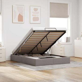 Cama Matrimonial | Cama Para Adultos | Estructura De Cama Otomana Sin Colchón Gris Pardo 140x190cm Cfw565842