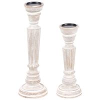 conjunto de 2 candeleros de madera de mango antiguo marron claro darwa