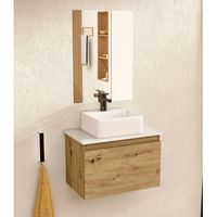 mueble bano suspendido 495cm robleblanco lavabo cuadrado espejo bellobath