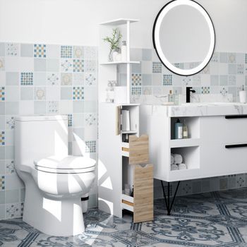 Columna Auxiliar De Baño De Mdf Homcom 15x33x136,8 Cm Natural