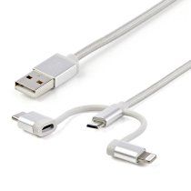 StarTech.com Cable USB Multicarga USB de 1m - USB a Micro USB o USB-C o Lightning para iPhone / iPad / iPod / Android - CertificaciÃ³n MFi de Apple - Cable Cargador USB 3 en 1 - Trenzado