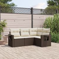 conjunto de sofas de jardin 4 uds  mueble jardin mesa y sillas y cojines ratan sintetico marron cfw398507