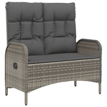 Banco De Jardín | Banco De Exterior | Silla De Jardín Reclinable Con Cojines Ratán Pe Gris 107 Cm