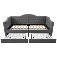 canape-lit para adultos 90x190 cm con puerto de carga usb type-c y 2 cajones lino gris sin colchon