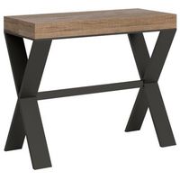 consola extensible de madera clara con patas de metal antracita 8 plazas de 40 a 196 cm xena