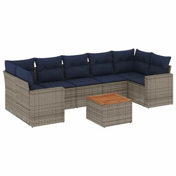 Set De Sofás De Jardín 8 Pzas Con Cojines Ratán Sintético Gris Vidaxl