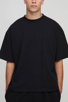 Basic Oversized Boxy Crew Neck T-Shirt, Negro