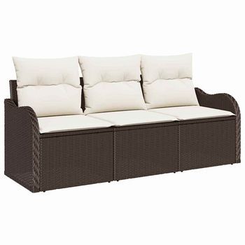 Conjunto De Sofá De Jardín 3 Piezas | Mueble De Jardín Marrón Poliratán