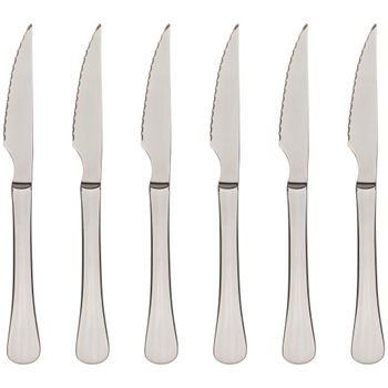Set de 6 cuchillos chuleteros en metal plateado de 23 cm
