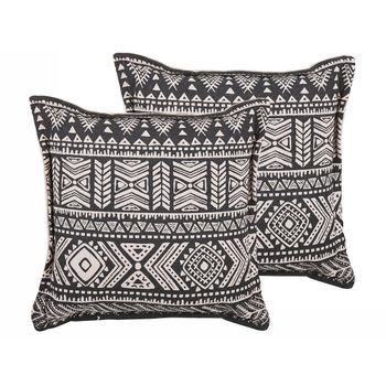 Conjunto De 2 Cojines Funda De Algodón Negro Y Beige Con Relleno 45 X 45 Cm Decoración Boho Sirvan