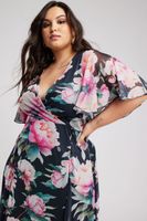 yours london vestido largo malla azul marino de peonias  mujer curvy y tallas grandes yours london