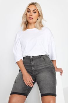 Yours Vaqueros Cortos Grises Con Rasguños, Mujer Curvy Y Tallas Grandes, Yours