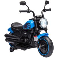 homcom moto electrica para ninos de 18-36 meses con bateria 6v faro y ruedas auxiliares desmontables azul