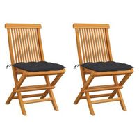 pack 2 uds sillas de jardin  silla de exterior  sillon madera de teca y cojines gris antracita cfw600367