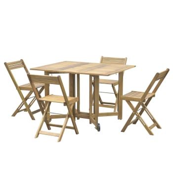 Conjunto de Jardín Mesa + 4 Sillas de Madera de Acacia, Bali