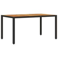 mesa de jardin  mesa de exterior superficie madera acacia ratan negro 150x90x75cm