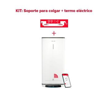 Termo eléctrico inteligente, ariston, velis pro wifi 50l + sorpote de pared instafix, vertical u horizontal, clase energetica b