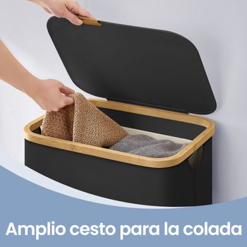 Cesto de ropa sucia plegable con tapa de tejido oxford negro