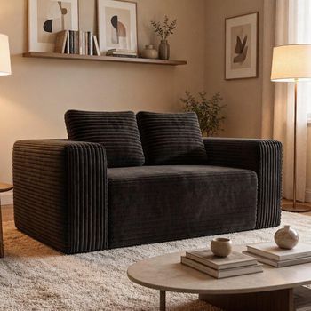Sweiko Sofá 2 Plazas Sin Estructura Terciopelo Acanalado Suave Asiento Profundo Para Salón Apartamento Oficina Negro