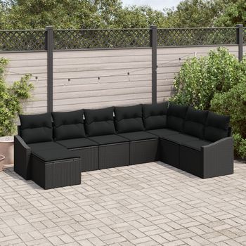 Juego De Sofá De Jardín Set De 8 Negro Polirratán, Acero, Tela V4298 Unico / Negro
