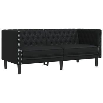 Sofá Chesterfield De 2 Plazas | Sofá De Descanso Cuero Artificial Negro