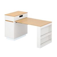 mesa de comedor extensible blanca con ruedas ocultas almacenaje y estacion usb