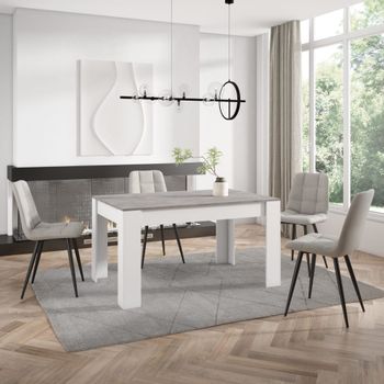 Mesa comedor efecto madera cemento y blanco 140x90x76cm