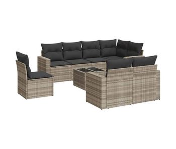 Vidaxl set muebles jardín 9 pzas y cojines ratán sintético gris claro