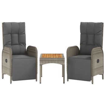 Sillas Reclinables Jardín 2 Uds Con Mesa Ratán Sintético Gris Cfw292781