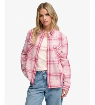 Superdry para mujer. W4010596A Camisa Lumberjack Check Flannel rosa (S), Casual, Algodón, Manga larga