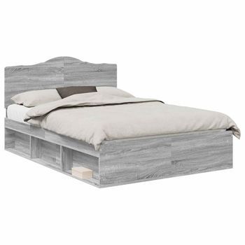 Cama Matrimonial | Cama Para Adulto | Estructura De Cama Con Cabecera Gris Sonoma 150 X 200 Cm