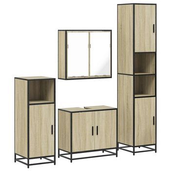 Juego De Muebles De Baño 4 Pzas | Armarios Baño Contrachapada Roble Sonoma