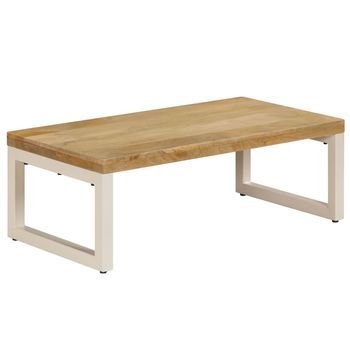 Mesa De Centro Madera Maciza De Mango Y Acero 100x50x35 Cm Vidaxl