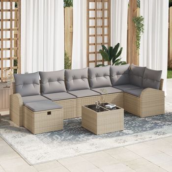 Conjunto De Sofá De Jardín De 8 Piezas Con Cojines Beige De Ratán Sintético V3128 Unico / Beige
