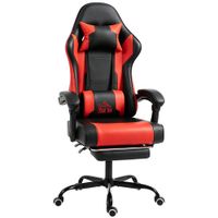 homcom silla gamer con lumbar masaje vibracion reclinable 155 altura ajustable reposacabezas y reposapies retractil rojo   aosom espana